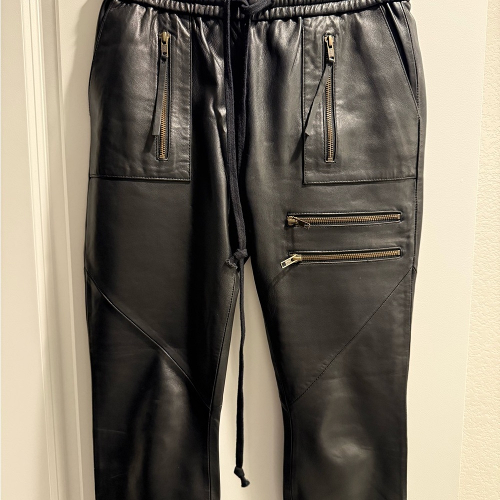 Pam and Geller new black leather joggers xs